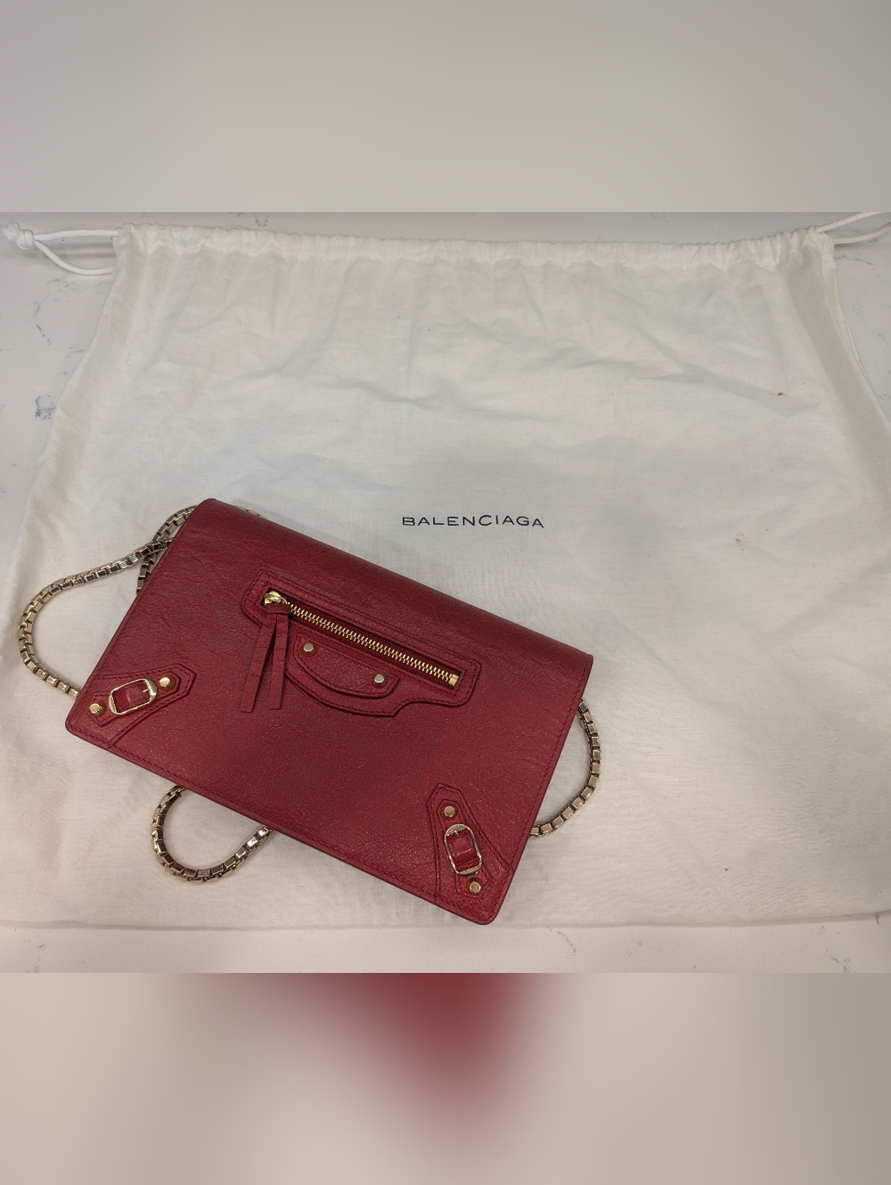 Balenciaga Agneau Red Leather Crossbody - Wallet On Chain - Picture 13 of 14